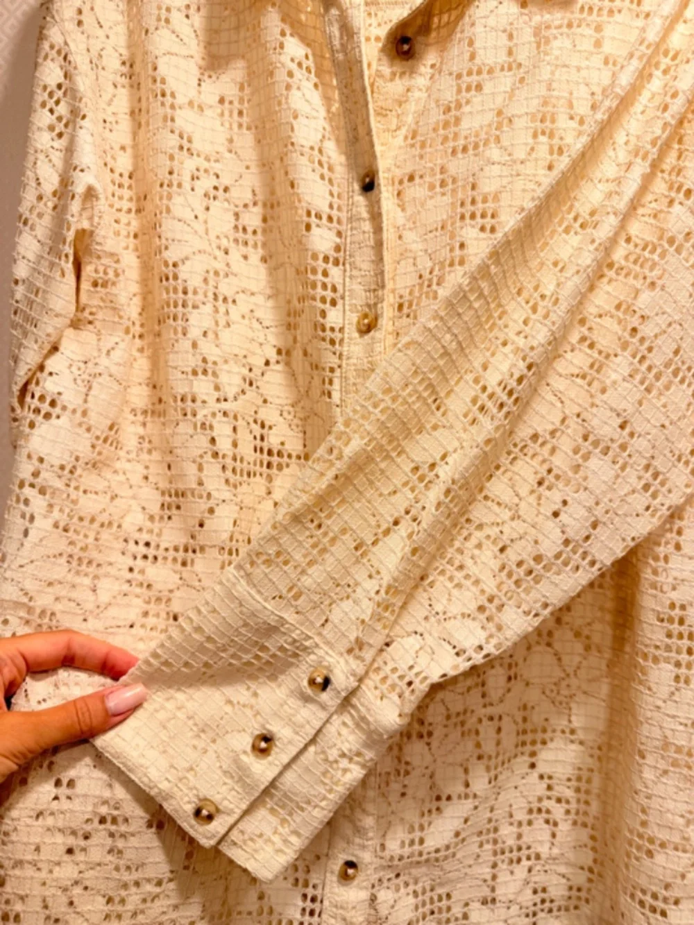 Free People Tea Lace Button Down Long Sleeve Boho Beach Summer Shirt Size Small